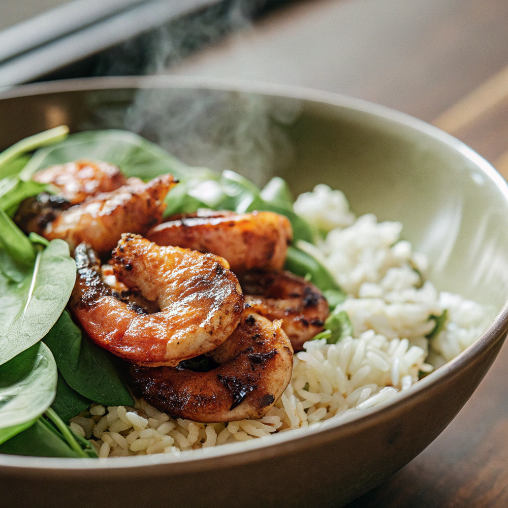 BBQ Shrimp w/ Brown Rice & Spinach